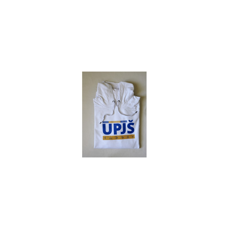 Mikina biela melírovaná s kapucňou s logom UPJŠ
