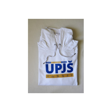 Mikina biela melírovaná s kapucňou s logom UPJŠ